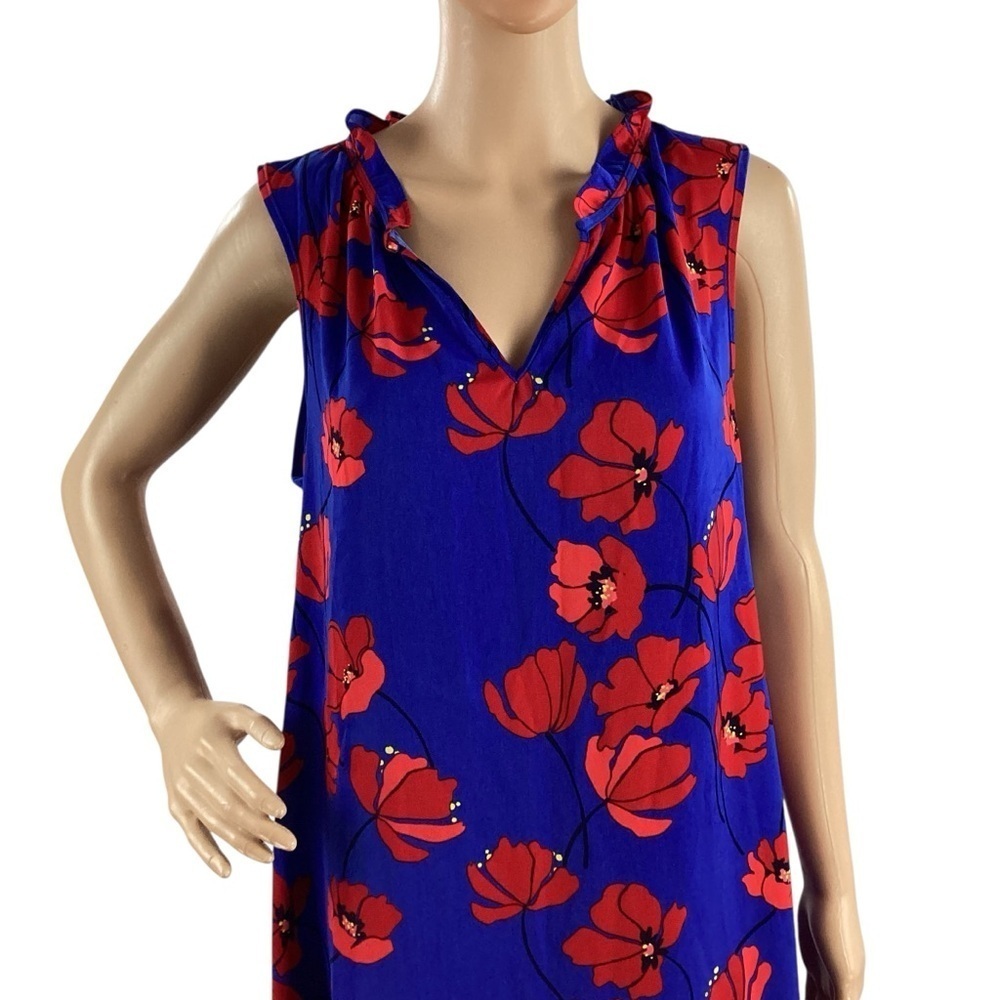 41 Hawthorn Jeanie Floral Ruffle Neck Sleeveless Dress Blue Red L - Picture 2 of 7